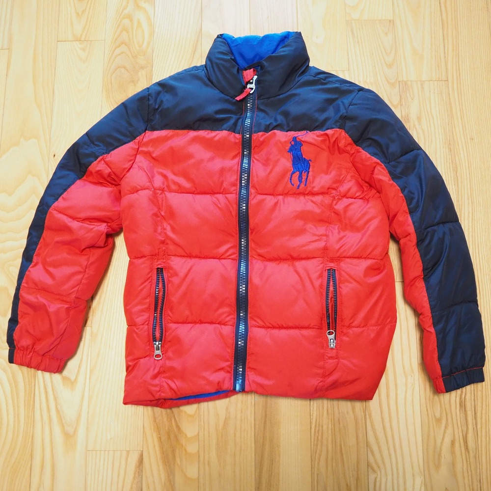 Polo Ralph Lauren Kids Puffer Jacket Sz Small 8 Big Pony Navy Red